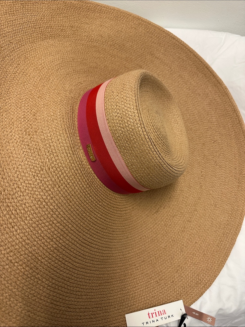 Trina Turk Wide Floppy Brim Straw Sun Hat in Natural Tan - Picture 7 of 15